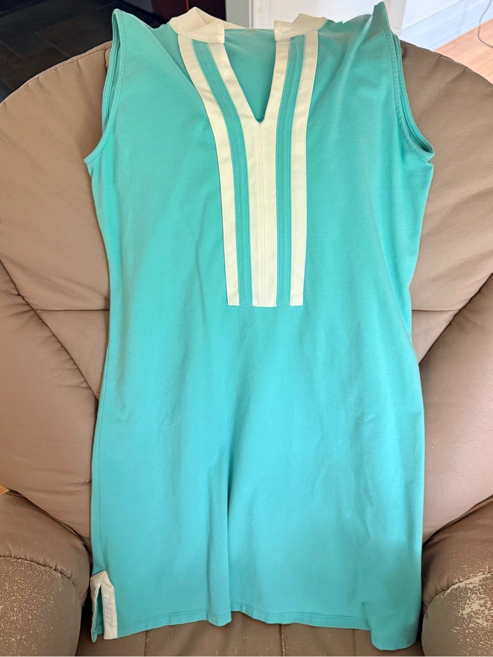 Spartina 449 Sleeveless Turquoise mini dress with Ivory Trim